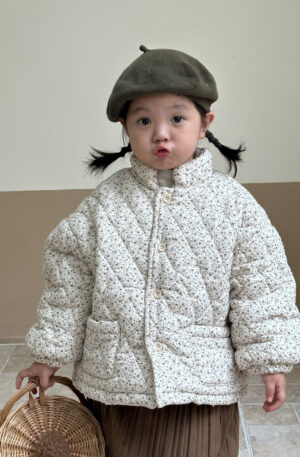 Girls Padded Cotton Clothes Fleece Thickened Floral Kids' Overcoat