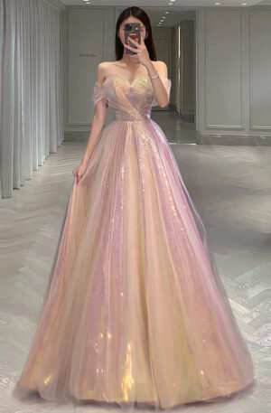 New Mesh Slimming Annual Party Banquet Host Mermaid Off-shoulder Evening Dress For Women