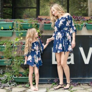 European And American New Mother-Daughter Parent-Child Wear One-Shoulder Printed Ruffled Dress