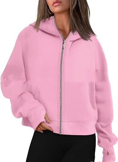 Loose Zip Long Hooded Thumb Hole Brushed Hoody - Image 9