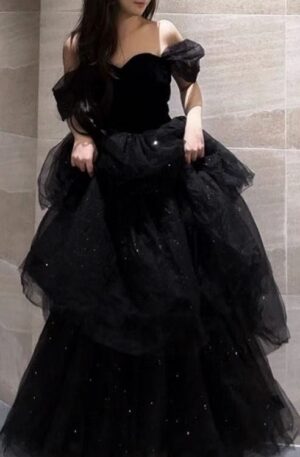 Black Evening Dress Light Luxury Minority French Style Pettiskirt