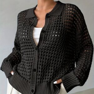 Hollow Single-breasted Lapel Oversized Knit Cardigan