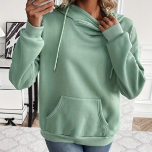 Solid Color Hooded Drawstring Front Pocket Long Sleeve Sweater