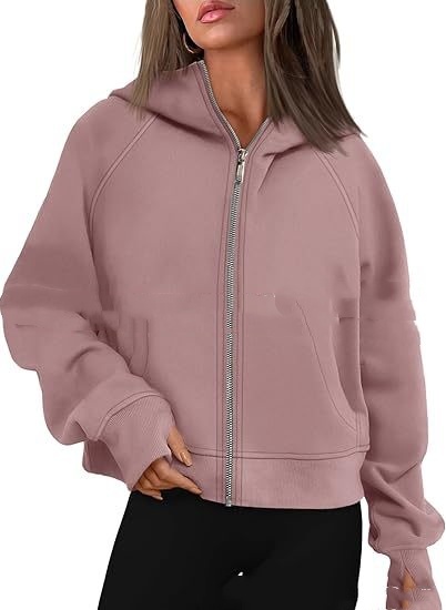 Loose Zip Long Hooded Thumb Hole Brushed Hoody - Image 10