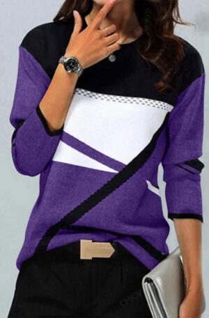 Casual Striped Long Sleeve Round Neck T-shirt